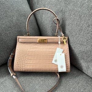 NWT TORY BURCH Lee Radziwill Embossed Small Bag 75311 Devon Sand MSRP $798
